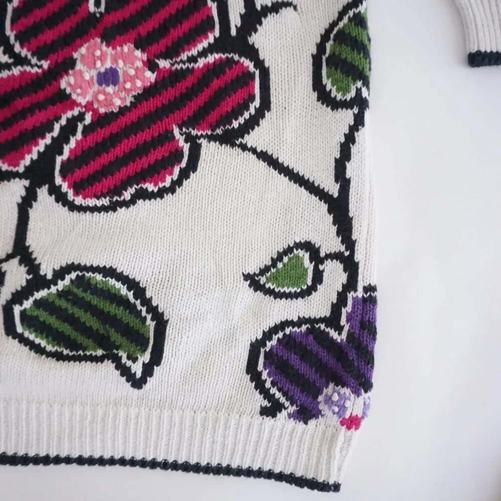 Vintage Herman Geist White Cotton Cardigan Floral Embroidered Grandmacore M - Picture 5 of 11